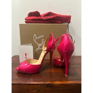 Christian Louboutin Hot Pink Patent Leather Slingback Peep-Toe Heels – Size 38.5